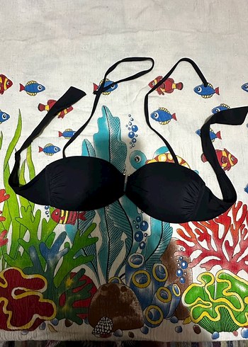Siyah Baskılı Mini Bikini Üstü