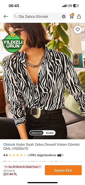 Olalook kadın zebra desenli gömlek uzunkol siyah beyaz