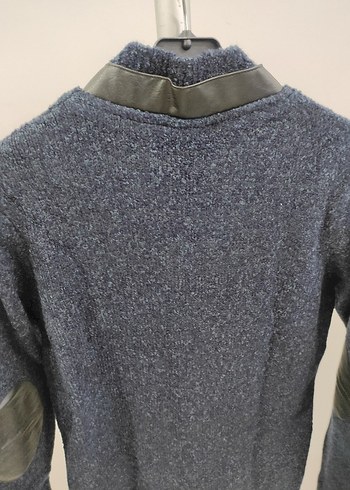 Düğmeli koyu mavi Erkek Yün Hırka - Görsel 6