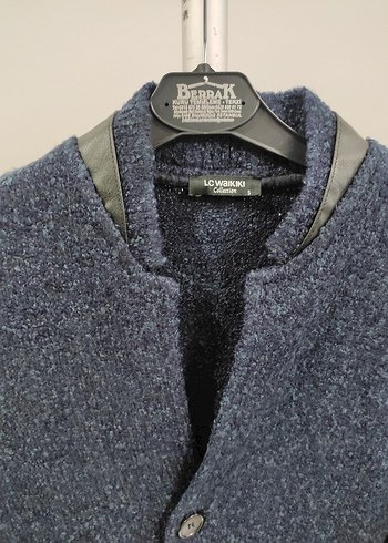 Düğmeli koyu mavi Erkek Yün Hırka - Görsel 5