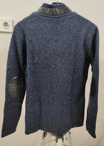 Düğmeli koyu mavi Erkek Yün Hırka - Görsel 2