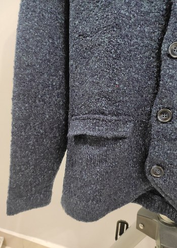 Düğmeli koyu mavi Erkek Yün Hırka - Görsel 4