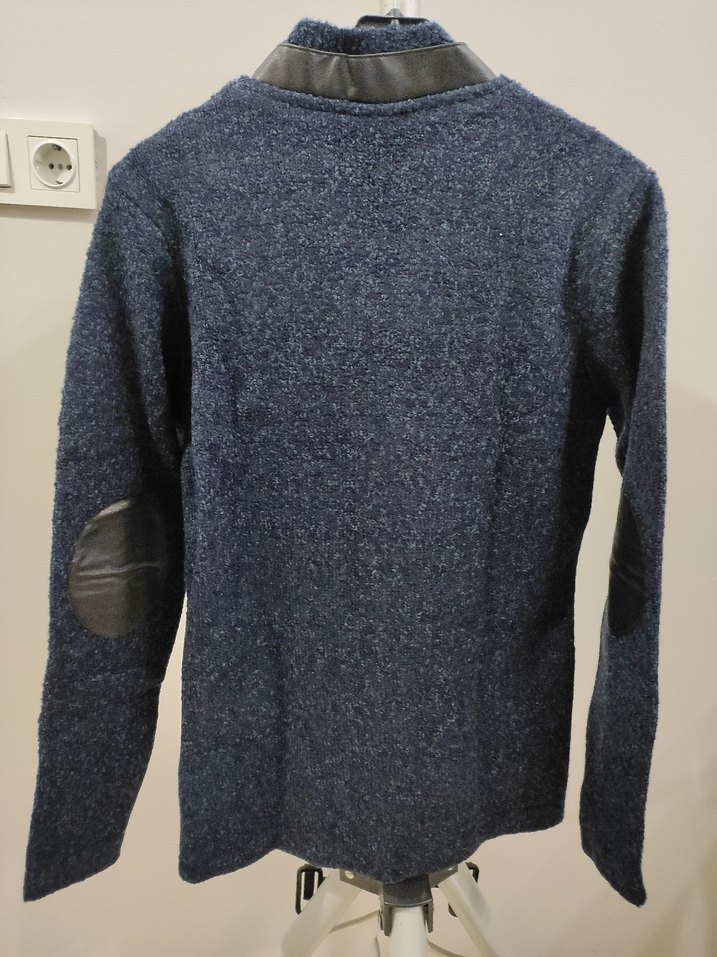 Düğmeli koyu mavi Erkek Yün Hırka - Görsel 2