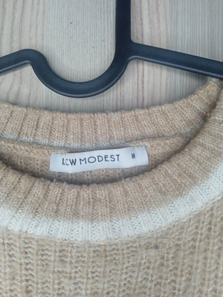 Bej Triko Uzun Kollu Kadın Kazak - Görsel 2