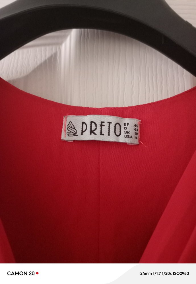 Kırmızı V Yaka Midi Drapeli Elbise - Görsel 2