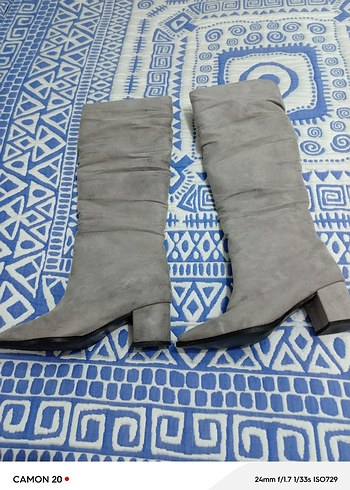 Gri Süet Pilili Dizüstü Topuklu Bot - Görsel 2