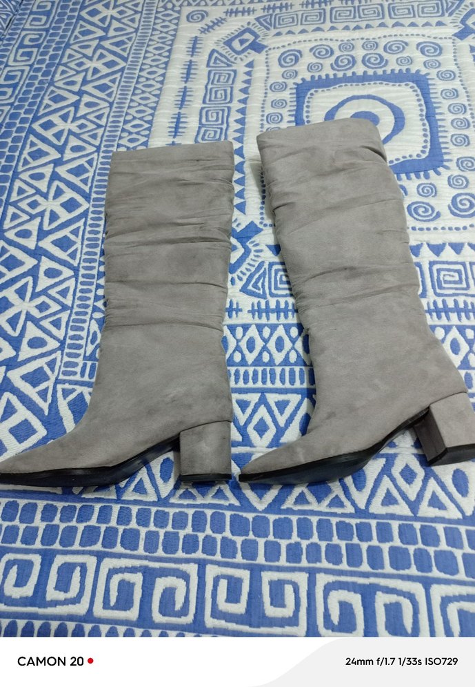 Gri Süet Pilili Dizüstü Topuklu Bot - Görsel 2