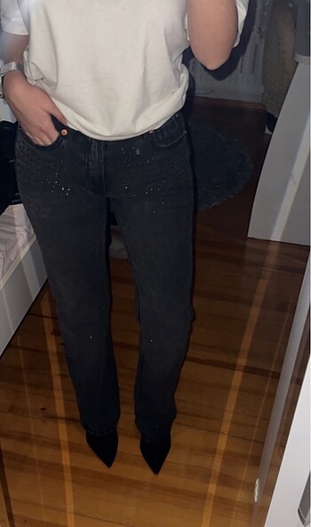 36 Beden gri Renk Stradivarius Taşlı Jean