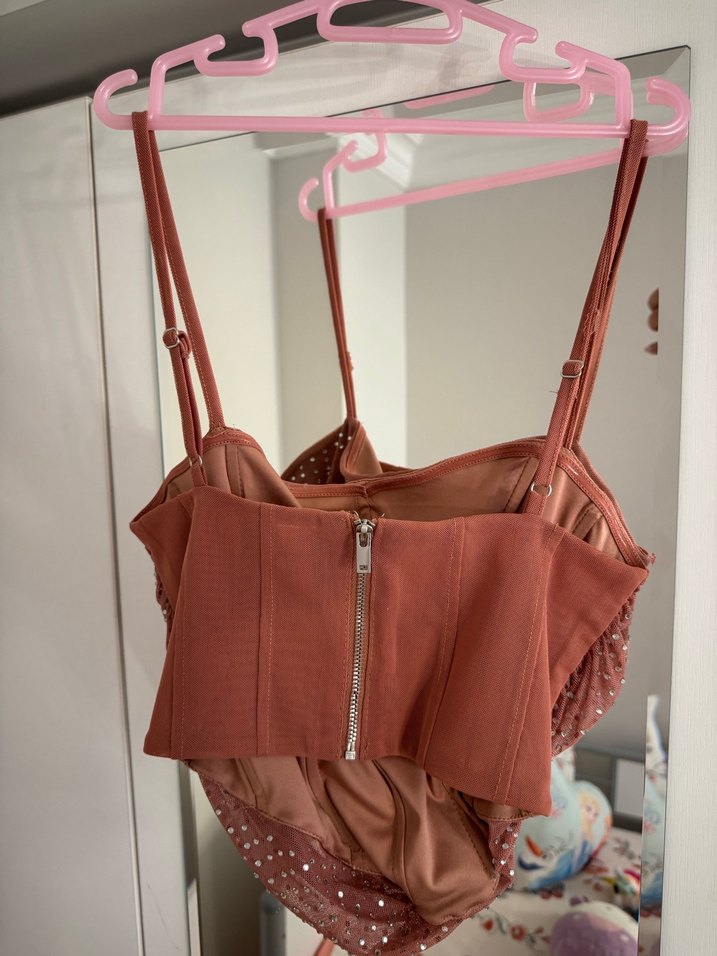 Bershka Pembe Taşlı Askılı Top - Görsel 2