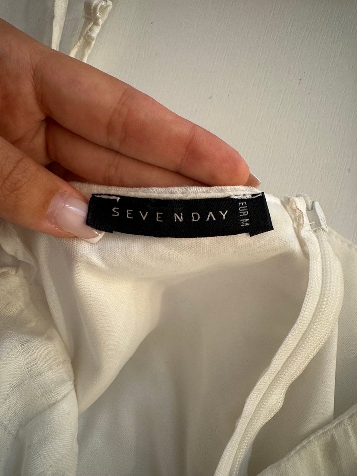 Düğmeli Beyaz Mini Keten Elbise - Görsel 4