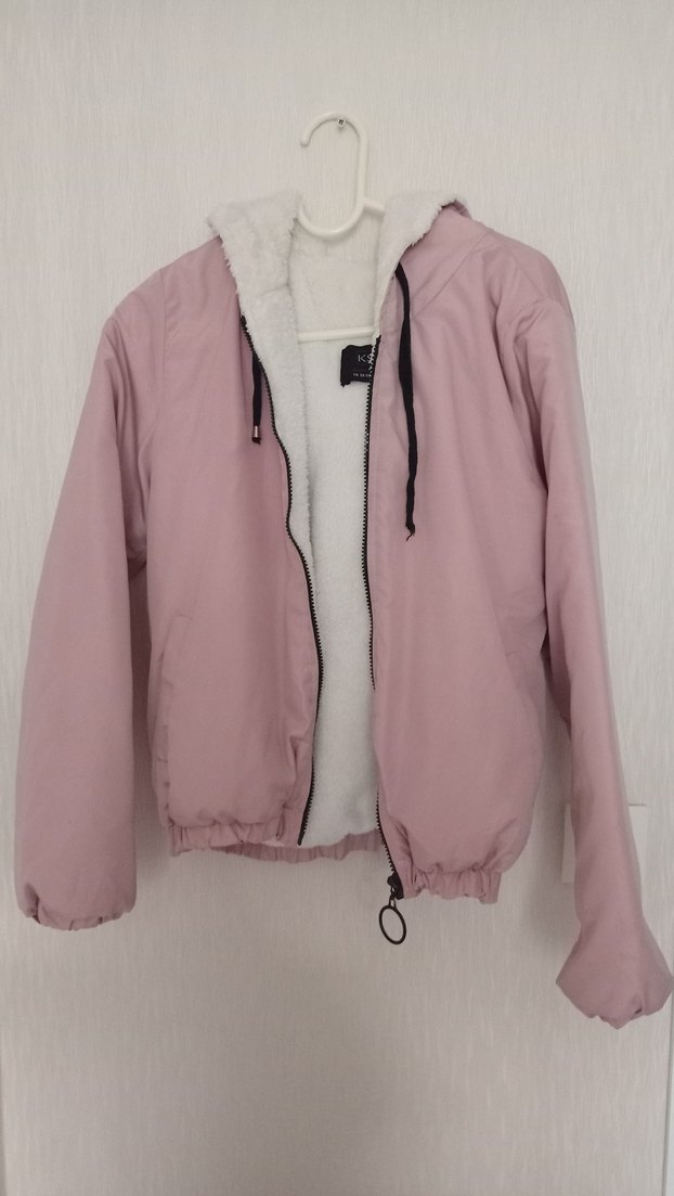 Pembe Kapüşonlu Kısa Kadın Ceket - Görsel 4