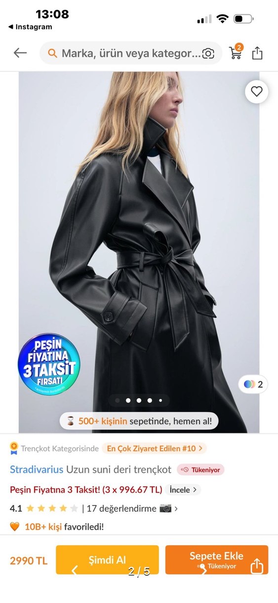 Stradivarius Deri Trençkot - Görsel 2