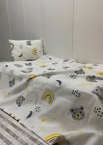 Baskılı Gri Ayıcık Desenli Bebek Nevresim Seti - Görsel 3