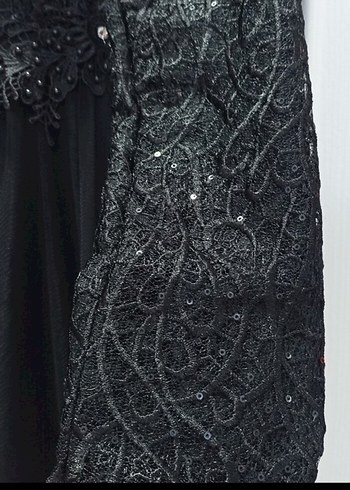 Abiye Uzun Kollu Siyah İşlemeli Gotik Abiye Elbise