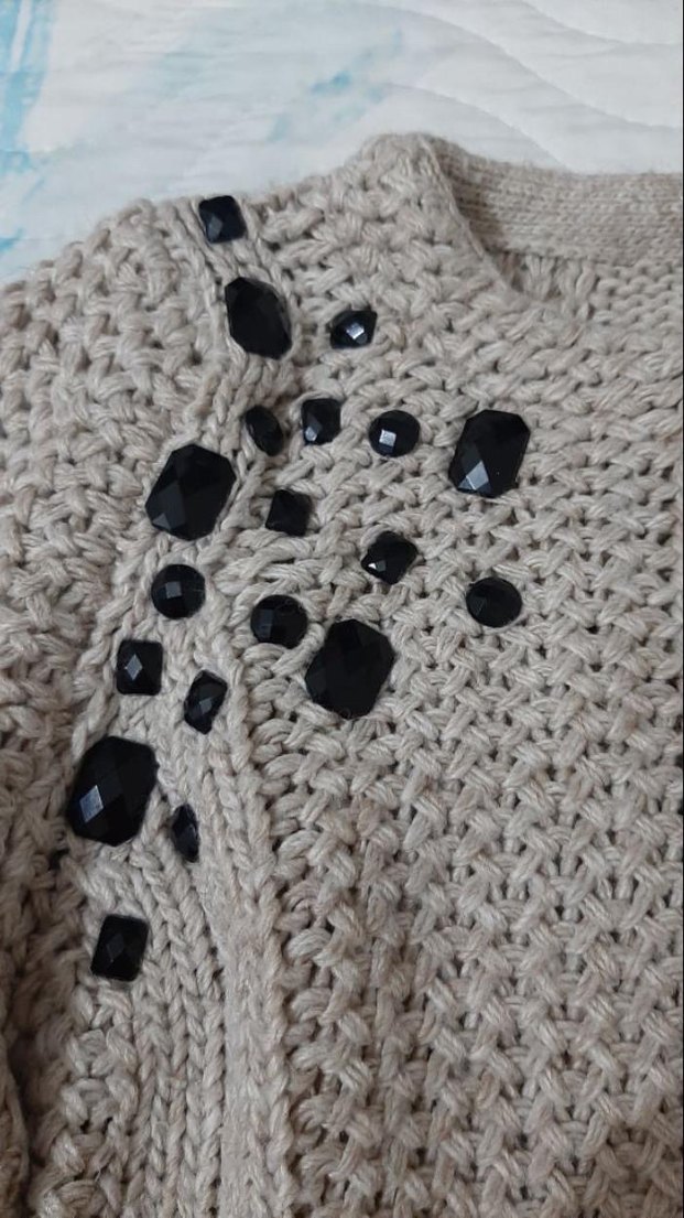 Nakışlı Bohem Bej Örme Kazak - Görsel 2