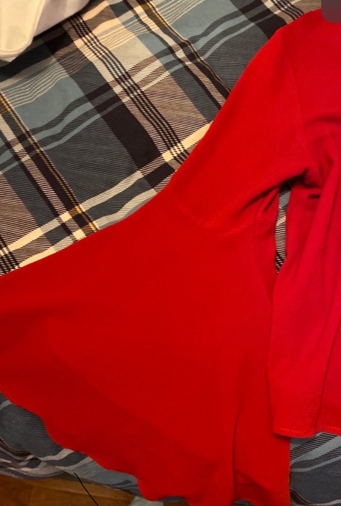 Kırmızı V Yakalı Uzun Kollu Bluz - Görsel 2