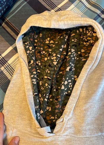 Gri Kapüşonlu Salaş Keten Sweatshirt Panço - Görsel 2