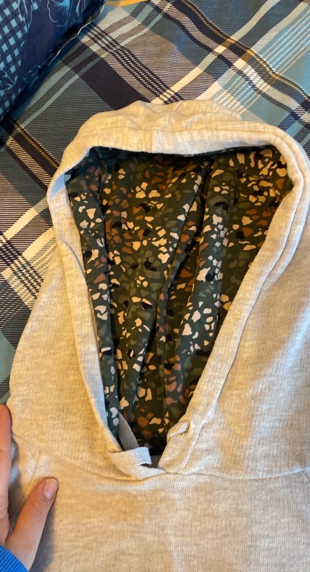 Gri Kapüşonlu Salaş Keten Sweatshirt Panço - Görsel 2