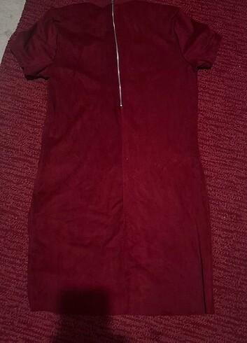 xl Beden bordo Renk Bordo Koton Fermuar detaylı kısa elbise