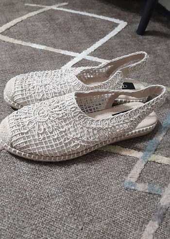 Kadın Beyaz Nakışlı Örgü Espadril Dolgu Topuk - Görsel 2