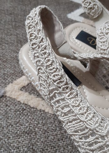 Kadın Beyaz Nakışlı Örgü Espadril Dolgu Topuk - Görsel 6