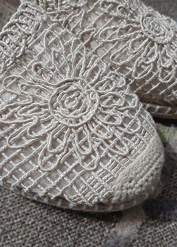 Kadın Beyaz Nakışlı Örgü Espadril Dolgu Topuk - Görsel 5