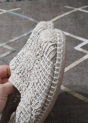 Kadın Beyaz Nakışlı Örgü Espadril Dolgu Topuk - Görsel 7