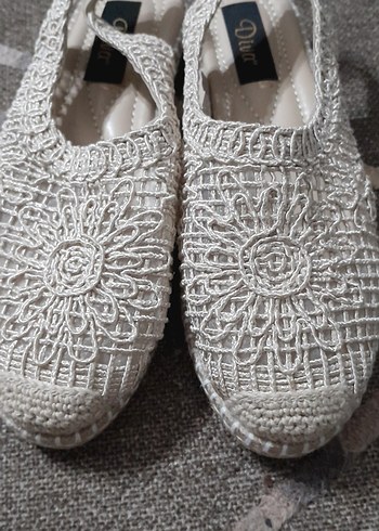 Kadın Beyaz Nakışlı Örgü Espadril Dolgu Topuk - Görsel 4