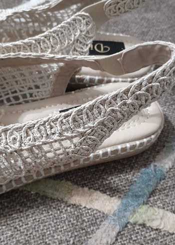 Kadın Beyaz Nakışlı Örgü Espadril Dolgu Topuk - Görsel 3