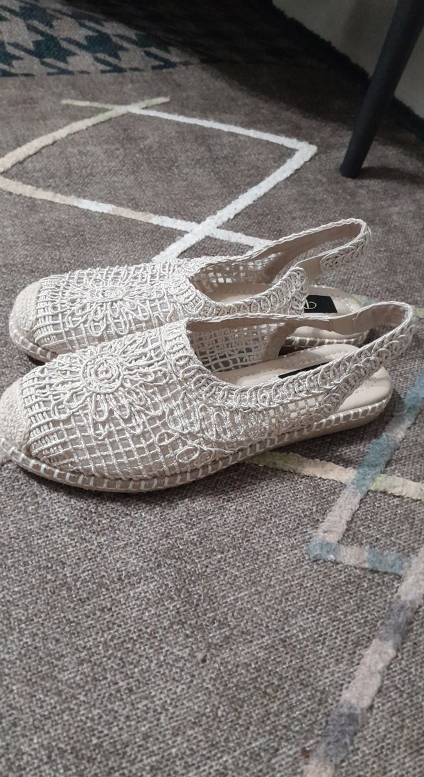 Kadın Beyaz Nakışlı Örgü Espadril Dolgu Topuk - Görsel 2