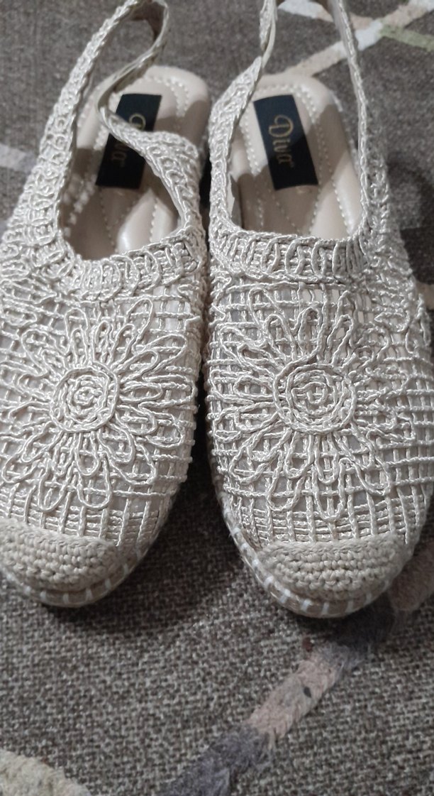 Kadın Beyaz Nakışlı Örgü Espadril Dolgu Topuk - Görsel 4