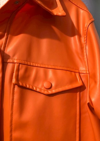 Düğmeli Turuncu Deri Kadın Ceket - Görsel 5