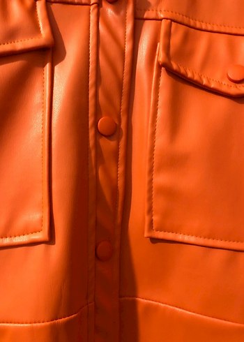 Düğmeli Turuncu Deri Kadın Ceket - Görsel 6