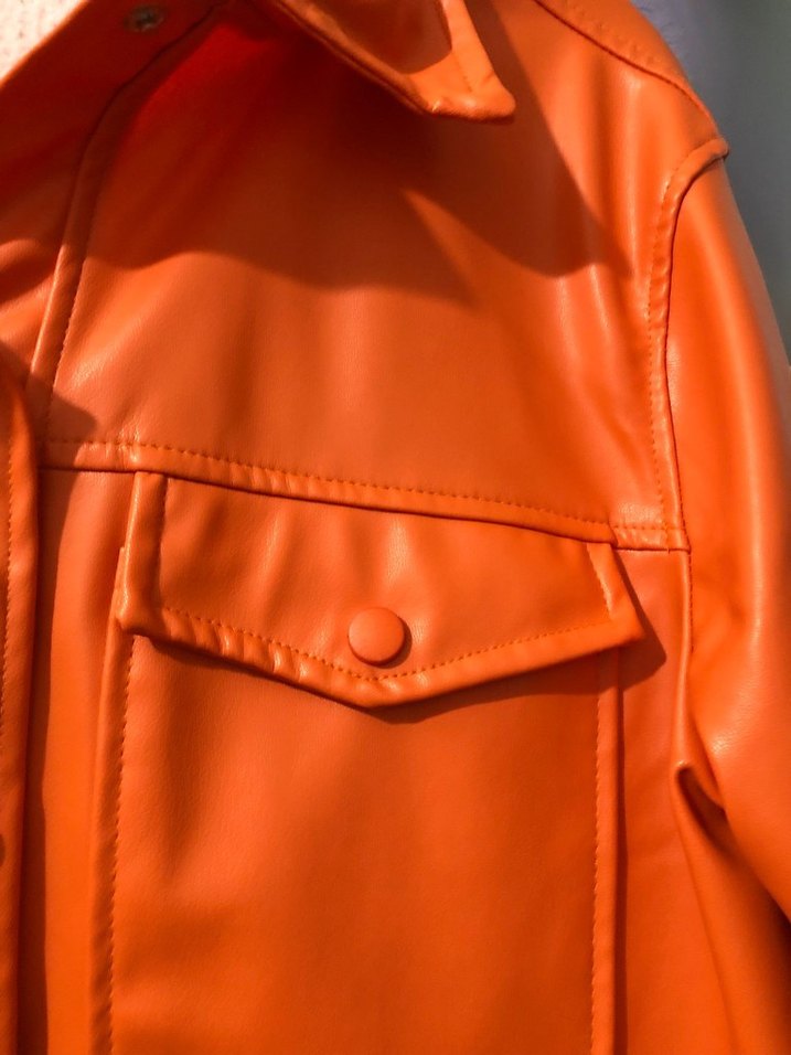 Düğmeli Turuncu Deri Kadın Ceket - Görsel 5