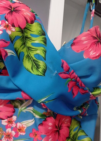 Mavi Çiçekli Fırfırlı Kadın Mayo - Görsel 7