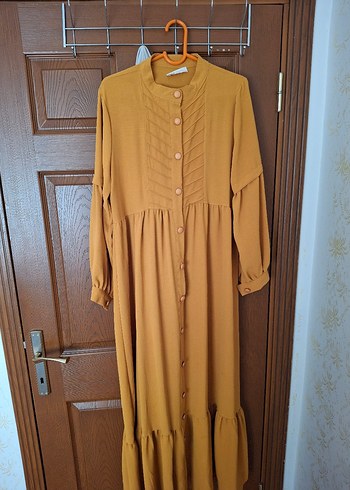 Diğer Düğmeli hardal sarısı Uzun Kollu Bohem Elbise