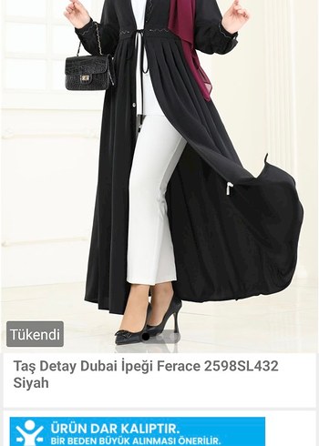 l Beden siyah Renk Taş Detaylı Siyah Dubai İpeği Ferace
