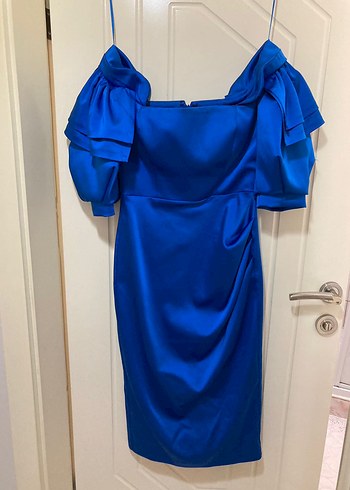 LC Waikiki Drapeli Mavi Straplez Midi Elbise