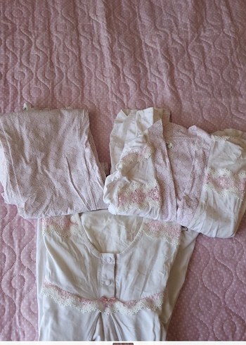 Pembe V Yaka Hamile Lohusa Kadın Pijama Takımı