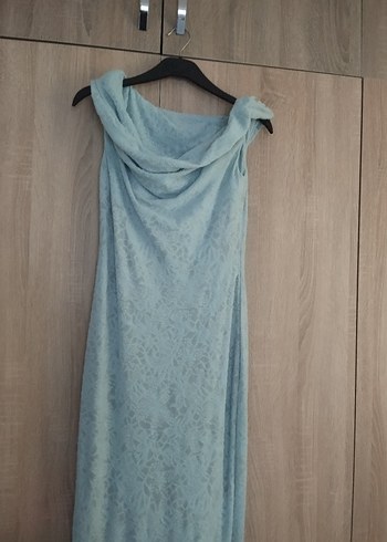 Sheinside Drapeli Mavi Uzun Abiye Elbise
