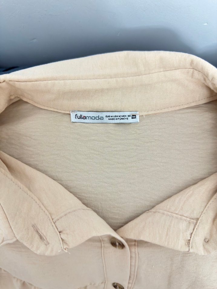 Bej Kısa Kollu Düğmeli Kısa Elbise - Görsel 4