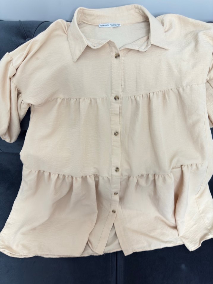 Bej Kısa Kollu Düğmeli Kısa Elbise - Görsel 3