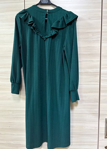 Uzun Fırfırlı Yeşil Bohem elbise tunik - Görsel 3