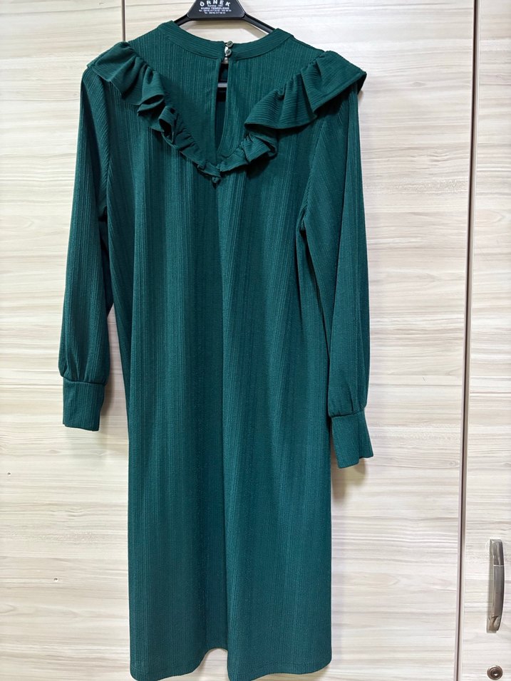 Uzun Fırfırlı Yeşil Bohem elbise tunik - Görsel 3