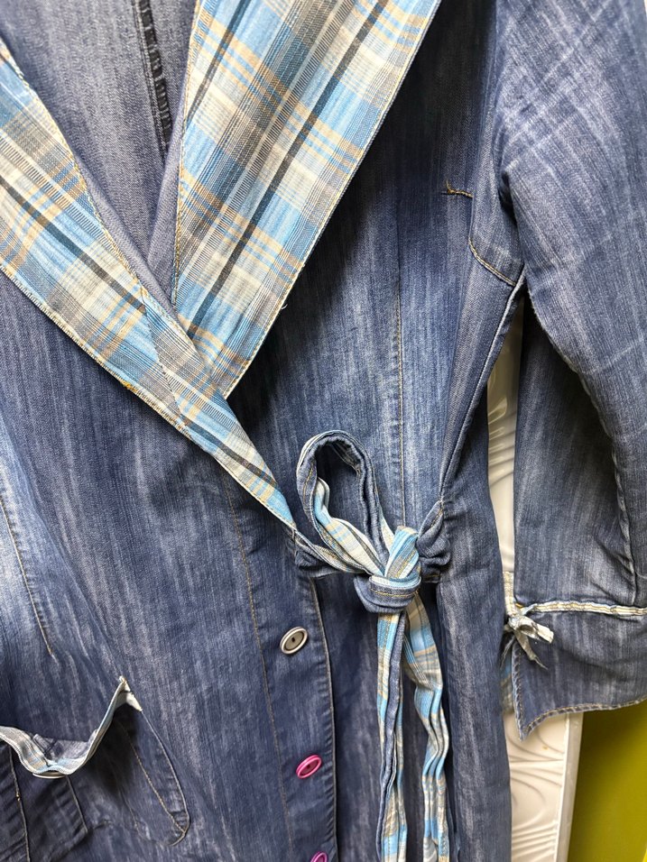 Mavi Uzun Denim görünümlü Düğmeli pardesü - Görsel 2