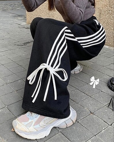 diğer Beden Siyah Side Bow Stripe Paraşüt Bol Paça Eşofman