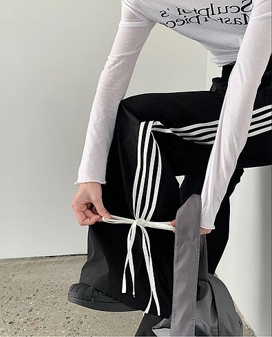 diğer Beden siyah Renk Siyah Side Bow Stripe Paraşüt Bol Paça Eşofman