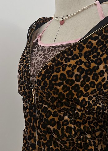 l Beden kahverengi Renk Juicy couture Leopar y2k hırka kadife