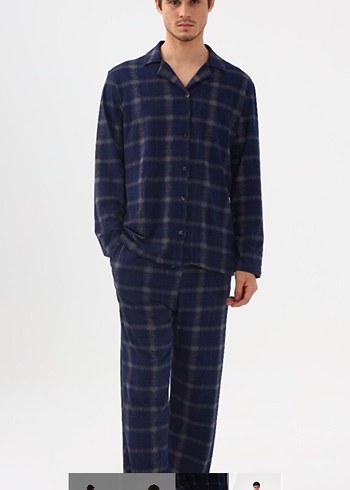Erkek mavi Kareli Uzun Kollu Pijama Üstü - Görsel 2