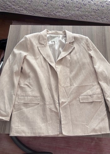 Bej Keten Kadın Blazer Ceket